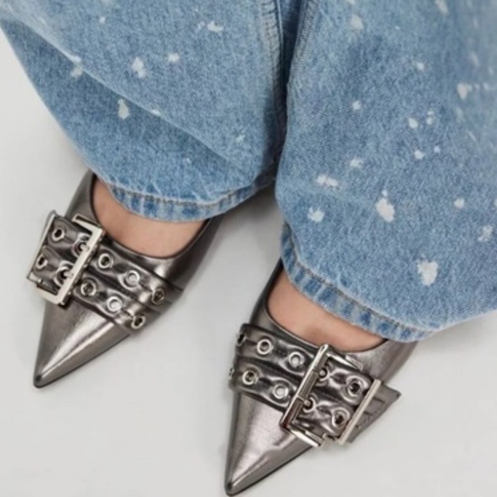 SILVER Jeffrey Campbell x Free People Buckle Flats